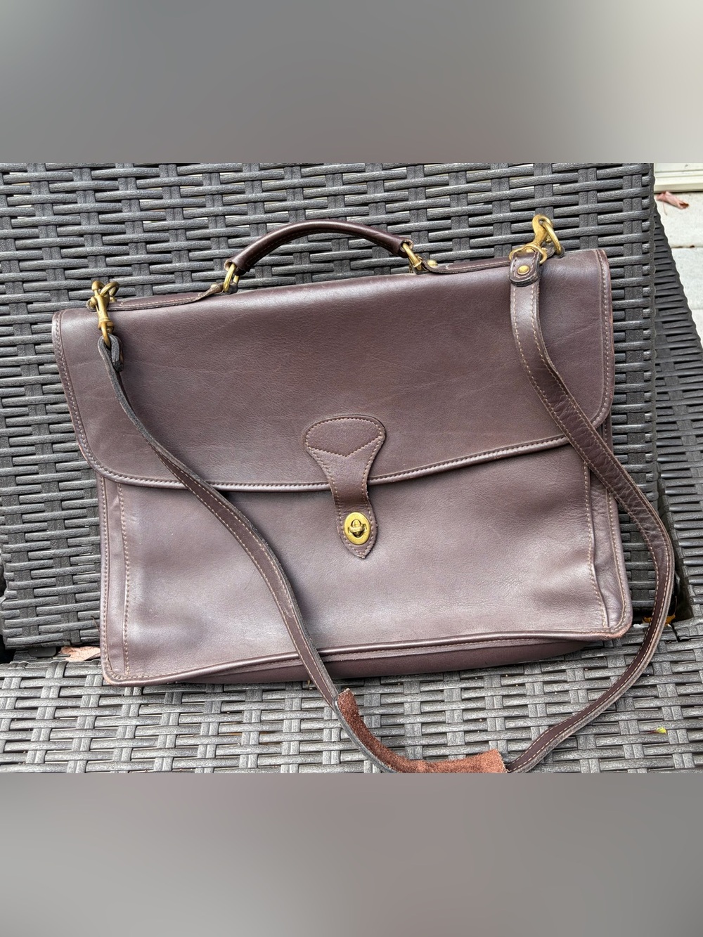 Vintage 1996 Jack Georges Leather Briefcase Dowel Flapover Brown